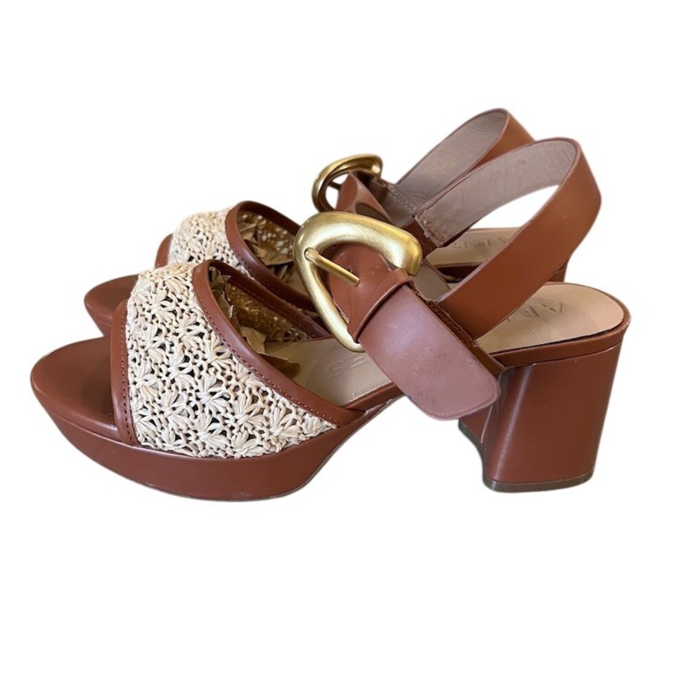 Aerosoles Chamber Sandals Womens 8 Brown Platform Block Heel Gold Buckle